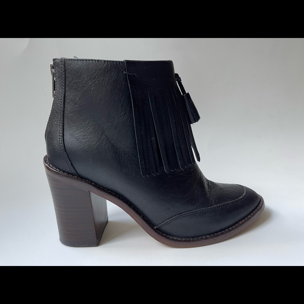 Madewell Adi Fringe Leather Ankle Boots Booties Size 6.5 Black